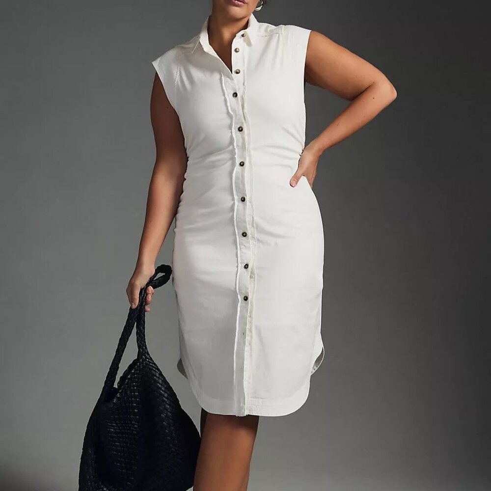 Anthropologie Pilcro White Collared Midi Shirt Dress 12